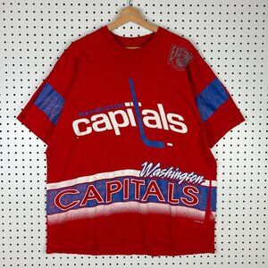 Washington Capitals T Shirt‎ XL 90s NHL All Over Print AOP Vintage Red Hockey